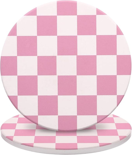 2 Pack Ceramic Absorbent Coasters for Drinks, Heat Resistant Drink Coasters for Desk, Pink Coaster Set for Coffee Table, Non-Slip Cup Coaster with Cork Backing, Posavasos for Kitchen Home Decor Gifts