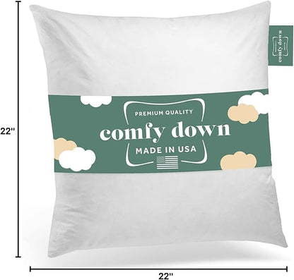 ComfyDown 22X22 Decorative Throw Pillow Insert, Down and Feathers Fill, 100% Cotton Cover 233 Thread Count, Square Pillow Insert - Made in USA (Single)