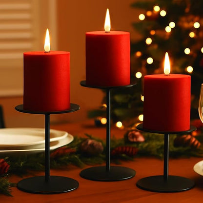 smtyle Modern Black Candle Stand Candelabras, Set of 3 Metal Candleholder Sets for Pillar Candles, Minimalist Farmhouse Decor for Fireplace Mantel & Dining Table Centerpiece