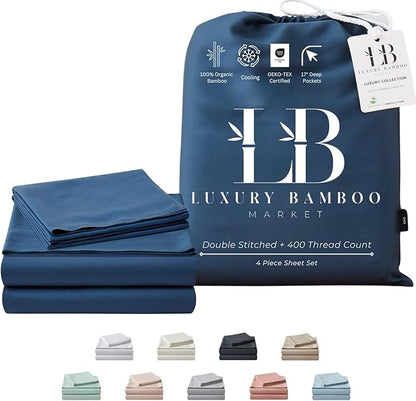 Full Size Sheet Set | 100% Viscose | Organically Grown | Ultra Soft | Cooling Sheets for Hot Sleepers | 17" Deep Pocket [Midnight Blue]