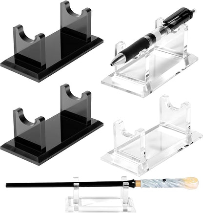 4 PCS Acrylic Pen Display Stand, Fountain Pen Holder Rack, Ballpoint Pen & Paintbrush Organizer for Home, Office, School, or Store, Black & Transparent