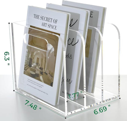 Acrylic Magazine File Holder, 3 Vertical Compartments Desk Document Sorter Organizer, Clear Folder Rack Binder for Office/Documents/Classroom, for Home, Tablet, Magazines, Books & Accessories
