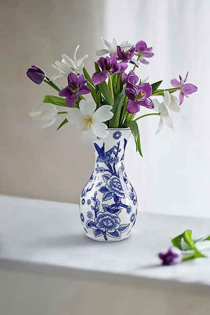 Blue and White Ceramic Vase, 11" Tall Chinoiserie Vase in Wide Mouth, Vintage Blue Flower Vases Decorative Vases for Home Decor, Table Centerpiece, Living Room, Dining Room, Entryways Decor