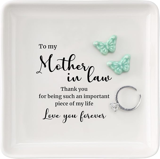 HOME SMILE Mother in Law Christmas Gifts-Butterfly Ring Dish Jewelry Tray-Mothers Day Gifts,Mother of the Groom Gift,Wedding Birthday Thanksgiving Present for Futuree Mom