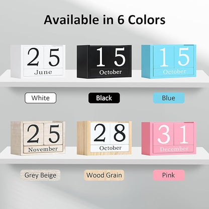 Wooden Block Calendar for Desk, Large Size Daily Desktop Perpetual Desk Calendar, Cute Date Display Desk Accessories for Home Office Decor, Teacher, Classroom, Reusable Yearly, White