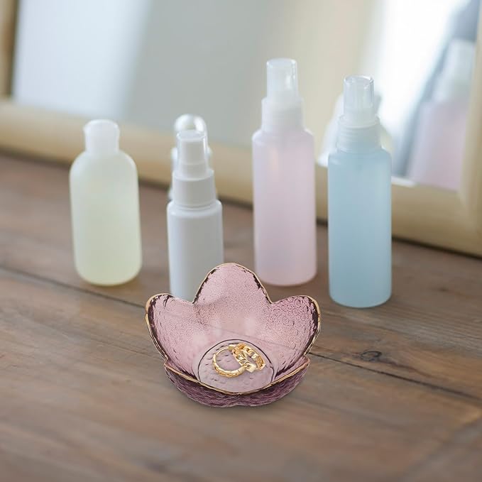 Vintage Glass Flower Jewelry Trinket Dish Small Ring Holder Bowl for Women Bedside Vanity Desk Decor Gift for Mom Wife Daughter