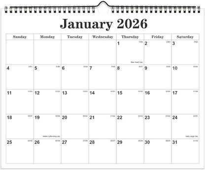 Calendar 2026 - Calendar 2026-2027 from January 2026 to June 2027, Spiral Binding Hanging Wall Calendar 2026 for Home/Office, 8.5" x 11", Black