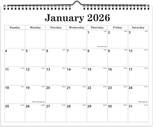 Calendar 2026 - Calendar 2026-2027 from January 2026 to June 2027, Spiral Binding Hanging Wall Calendar 2026 for Home/Office, 8.5" x 11", Black