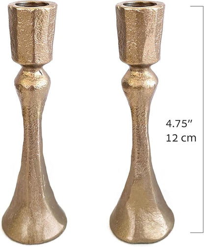 Yair Emanuel Tapered Shabbat Candle Holders Pair – Rustic Sculpted Design in Brass or Silver Finish Judaica Gift for Weddings, Shabbat and Holidays (Ancient Brass, 4.7 Inch)
