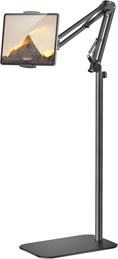 Tablet Floor Stand, 360-Degree Rotatable Metal Tablet Holder Stand, Adjustable Height and Angle iPad Stand,Universal Tablet Holder for iPad/Phone/Kindle/Tabs/E-Readers and all 4.7~12.9” Screen Devices