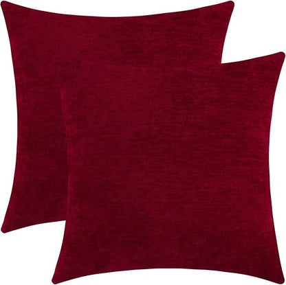 Santa Red Chenille Decorative Couch Throw Pillow Covers, Soft Cushion Cases for Home Livingroom Sofa Décor, Pack of 2, 20 x 20 Inches