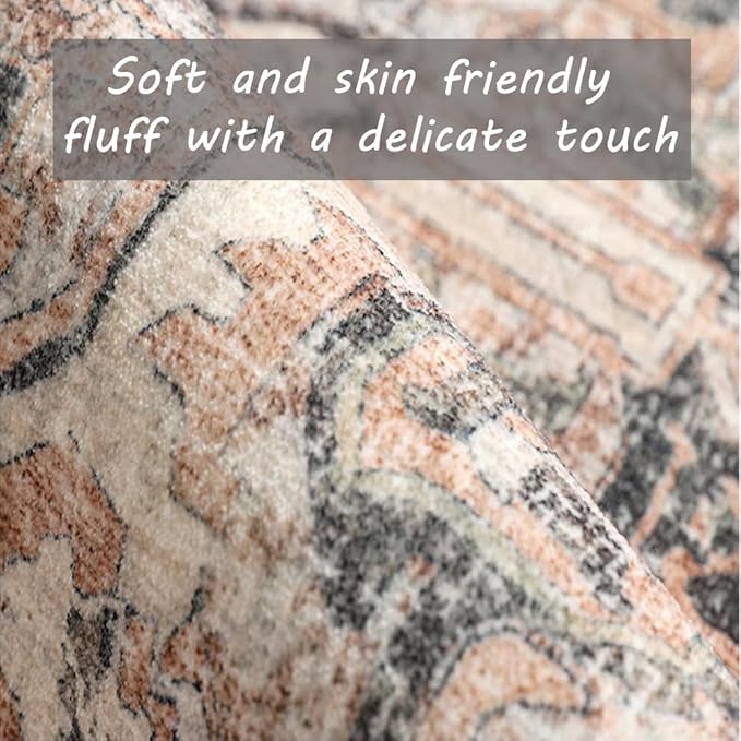 Washable Area Rug 5x7 Retro Boho Chic Medallion Distressed Design for Living Room Indoor Non-Slip Large Oriental Accent Throw Rug for Kitchen Entryway Bedroom Office Rug