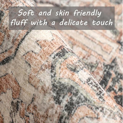 2x3 Washable Area Rug Door Mat Vintage Distressed Tangerine Taupe Rug Doormat Indoor Entrance Thin Rug Floral Print Non Slip Carpet Kitchen Bathroom Bedroom Living Room