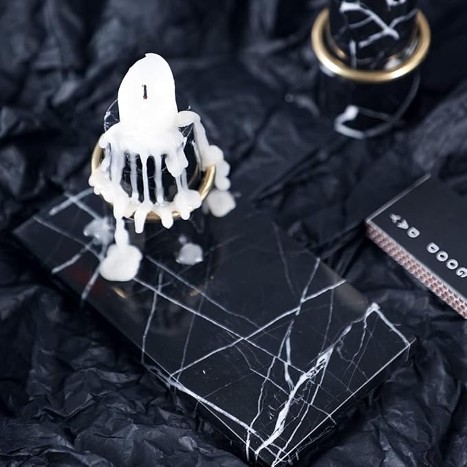 Real Luxurious Natural Marble Candle Plate, Pillar Candle Holder Stand, Decorative Small Candle Tray, Black Coasters, Candle dish for Coffee Table Decor, Wedding, Party, Home Decor(5.9*3.15*0.39in)