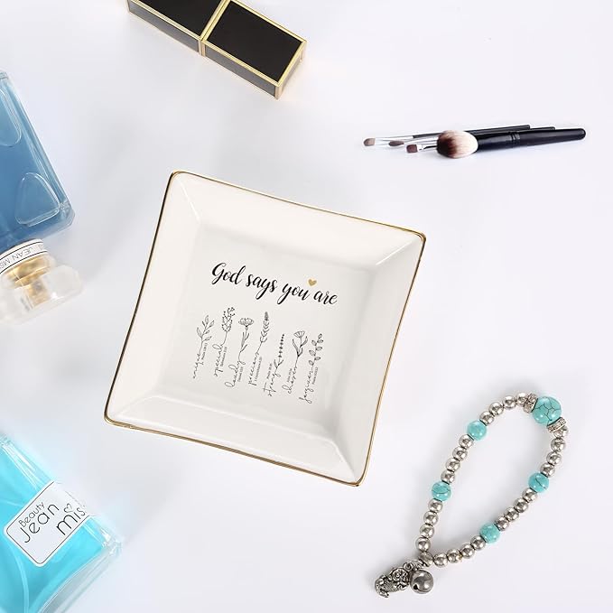 God Says You Are Flower Ring Dish-Christian Religious Spiritual Gifts for Women Friends Mom Sister Christmas Birthday