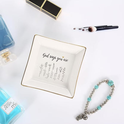 God Says You Are Flower Ring Dish-Christian Religious Spiritual Gifts for Women Friends Mom Sister Christmas Birthday