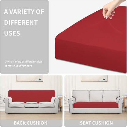 Easy-Going 100% Waterproof Sofa Seat Cushion Slipcovers Couch Cushion Cover Stretch Furniture Protector for Kids, Pets (Sofa Cushion, Christmas Red)