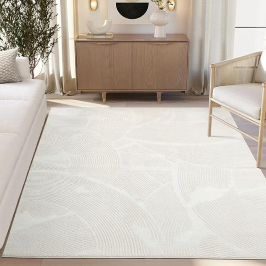 Abani Zen 2' x 3' Cream Rug – Neutral Brush Stroke Sandbrush Design, Small Soft Accent Rug for Entryway & Bedroom, Durable & Easy to Clean