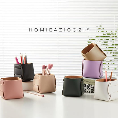 HOMIEAZICOZI 2-Pack Cork Leather Desk Accessories Storage - Pencil Pen Holder - Makeup Brush Holder Organizer - Stylish Addition to Home Decor (Dark Green)
