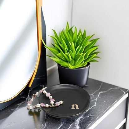 COLLECTIVE HOME - Ceramic Jewelry Tray, Decorative Trinket Dish for Rings Earrings Necklaces Bracelet Watch Keys, Birthday Mother's Day Christmas Gift for Women, 4.75", Black Surface (n)