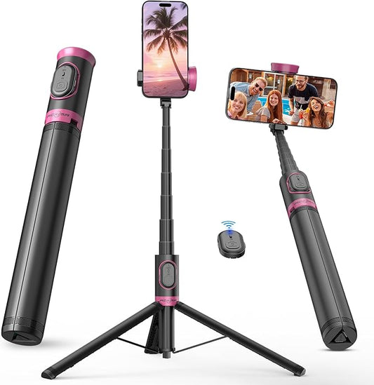 67" Selfie Stick Tripod, All in One Phone Tripod with Wireless Remote, Extendable Compact Tripods Portable Travel Stand for iPhone Android Selfie/Video Recording/Live Stream/Vlog
