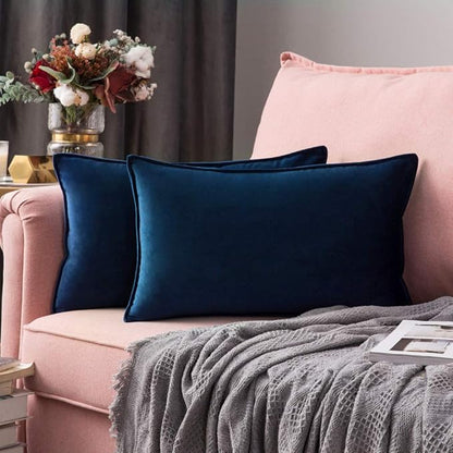 MIULEE Pack of 2 Navy Blue Decorative Velvet Throw Pillow Cover Soft Pillowcase Solid Square Cushion Case for Sofa Bedroom Car 12x20 Inch 30x50 Cm