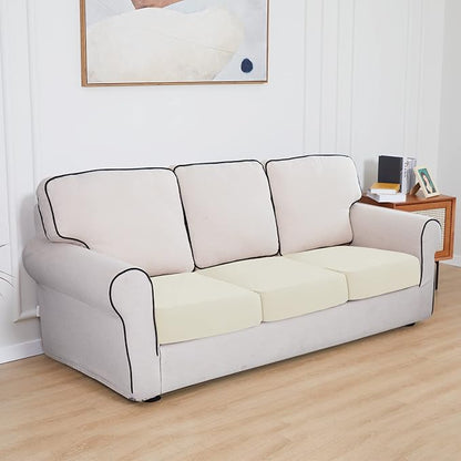Easy-Going 100% Waterproof Chair Sofa Seat Cushion Slipcovers Couch Cushion Cover Stretch Furniture Protector for Kids, Pets (3-Piece Sofa Cushion, Ivory)