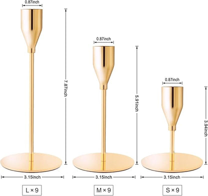 French Gold Taper Candle Holders for Wedding Table Centerpiece,Tall Taper Candlestick Holders Bulk Set of 27,Metal Candle Stick Holders for Dinning or Mantel Centerpiece,Party Home Decor