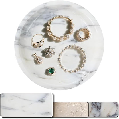 Natural Marble Jewelry Tray 5.5", Trinket Dish for Ring Earring, Gift for Woman Daugther (Arabescato Calacatta)