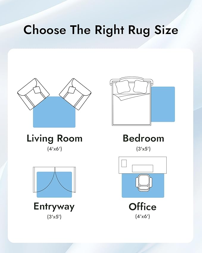 Modern Abstract Washable Area Rugs - 4x6 Contemporary Soft Mat Stain Resistant Non Slip Low Pile Indoor Throw Rug for Bedroom Kitchen Office Chair Desk - Grey/Blue