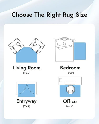 Modern Abstract Washable Area Rugs - 4x6 Contemporary Soft Mat Stain Resistant Non Slip Low Pile Indoor Throw Rug for Bedroom Kitchen Office Chair Desk - Grey/Blue