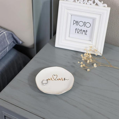 Mr.& Mrs Wedding Ring Dish-Jewelry Dish Tray-Ceramic White