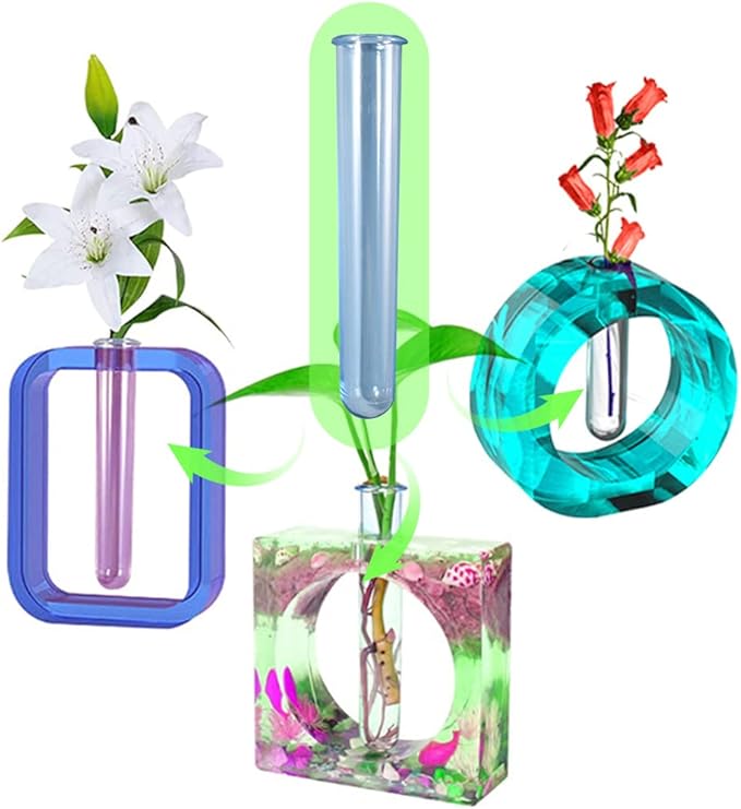 FineInno 9 Pcs Test Tubes, Plastic Plant Propagation Station Silicone Molds Transparent Tubes, Flowers Acrylic Test Tubes Round for Casting Mold