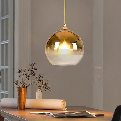 Gradient Gold Glass Globe Pendant Light,Spherical Glass Hanging Light Fixtures Island Ceiling Lamp (11.8'')