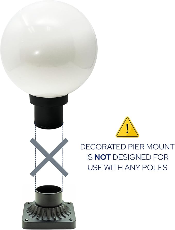 KASTLITE 12" Globe Pier Mount Outdoor Lighting with LED Lamp | UV & Waterproof Pillar & Column Lights | Deck Driveway Yard Patio & Garden Fixture | Made in USA | Bronze Cover, Black Decorated Base