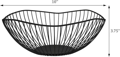 IBWell Classic Style Curved-Edge Modern Creative Stylish Single Tier Dish,Metal Iron Wire Fruit Vegetables Bread Decorative Stand Serving Bowls Basket Holder (Dish) (Black)