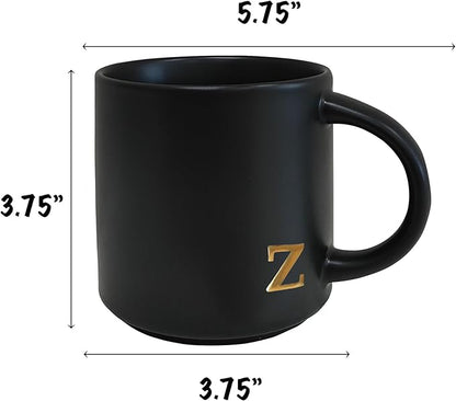 COLLECTIVE HOME - Black Monogram Ceramic Mugs, 15 oz Golden Initial Coffee Cups, Elegant Alphabet Tea Mugs, Personalized Halloween Mug with Gift Box, Perfect for Office and Home Décor (z)