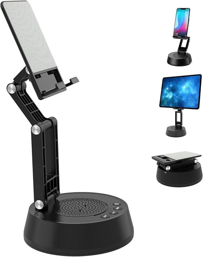 Cell Phone Stand with Wireless Bluetooth Speaker,Adjustable Height and Angle Foldable Cell Phone Stand Holder Bluetooth Speaker for Desk, Phone Stand Compatible with 4.7"-13" Smartphones (Grey)