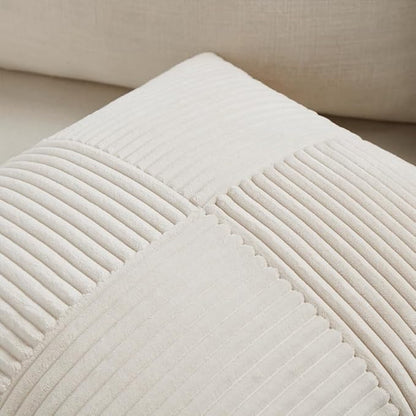 Fancy Homi 2 Packs Cream Long Lumbar Decorative Throw Pillow Covers 16x24 Inch for Couch Bed Sofa, Rustic Farmhouse Boho Home Decor, Soft Striped Corduroy Rectangle Accent Cushion Case 40x60 cm