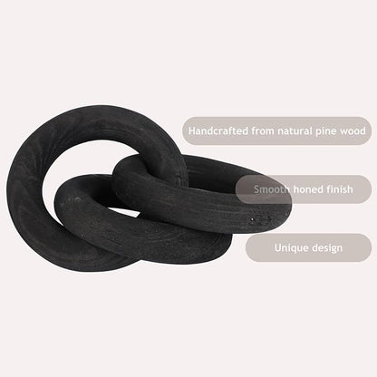 Wood Chain Link Decor 3-Link,8.3 Inch Length Wood Knot Decor,Black Hand Carved Decorative Chain Knot,Knot Decorative Object,Coffee Table Decor,Country Chain Knot Decor,Mom Gifts,Wooden Links