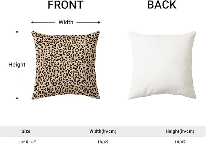 Leopard Pillow Covers 18x18 Inch Set of 2 Beige Brown Cheetah Throw Pillows Skin Animal Print Pillow Cases Modern Decorative Pillows Outdoor Farmhouse Soft Cotton Cushion Case for Couch Sofa