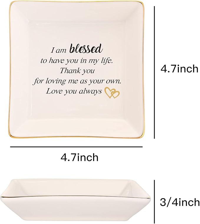 Mothers Day Birthday Gifts for StepMom Bonus Mom,Mother in Law Gift-Ceramic Ring Dish, Jewelry Tray, I am Blessed to Have You in My Life,Thank You for Loving Me as You Own…