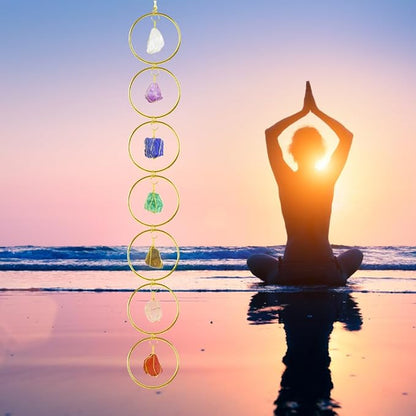 Anjiucc Handmade Natural Gemstone Crystal Hanging Ornaments 7 Chakra Feng Shui Ornaments for Home Decoration Window Decor（A-Style 9）