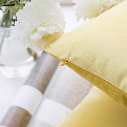 Phantoscope Pack of 2 Velvet Decorative Throw Pillow Covers Soft Solid Square Cushion Case for Couch Yellow 22 x 22 inches 55 x 55 cm