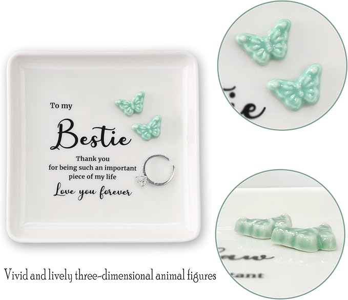 HOME SMILE Best Friend Birthday Christmas Gifts for Women-Butterfly Ring Dish-Bestie,BFF,Work Bestie,Bsf,Soul Sister-Friend Gift for Galentines Day Present-Thank You for Being Such An Important Piece