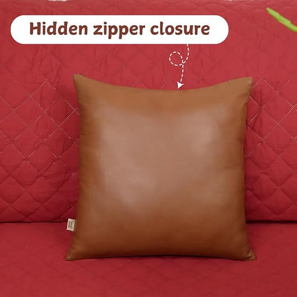 Genuine Lambskin Leather Pillow Cover, 22x22 Inch Case for Lumbar Throw Couch Pillows, Thick & Soft Cushion Covers for Sofa Bed Home Décor (Textured Tan Pack of 2)