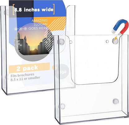 Thyle 2 Pieces 8.8 Inch Wide Magnetic Magazine Holder Acrylic Brochure Document Holder Pamphlet Flyer Display Stand Clear Sign Holders for Metal Surfaces Refrigerators Wall Mount