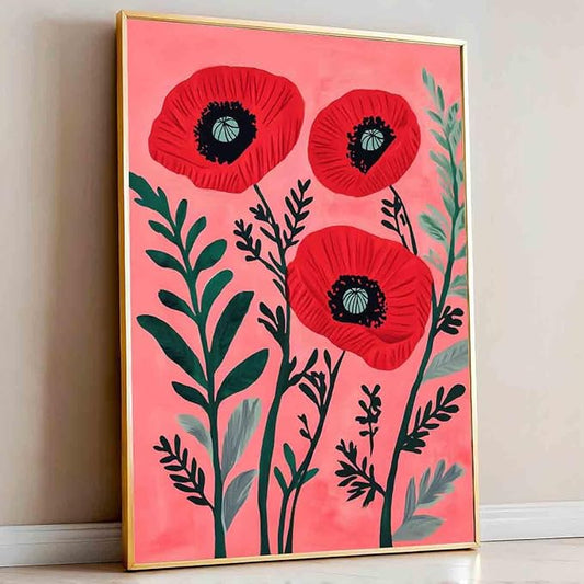 Red Poppy Wall Art Red Floral Poster Vintage Botanical Prints French Floral Artwork Antique Flower Pictures Pink Aesthetics Abstract Plants Wall Art Modern Living Room Decor 16x24inch No Frame