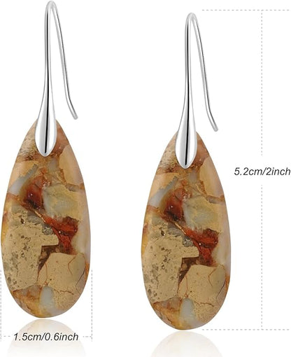Natural Healing Stone Fishhoop Dangle Drop Earrings Statement Gold silver earrings