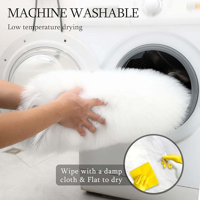Faux Fur Small Rug 2 x 3 ft White Shaggy Sheepskin Machine Washable Fuzzy Area Rug Super Soft Fluffy Plush Carpet for Bedroom Living Room Floor Nursery Kids Room Bedside Rug